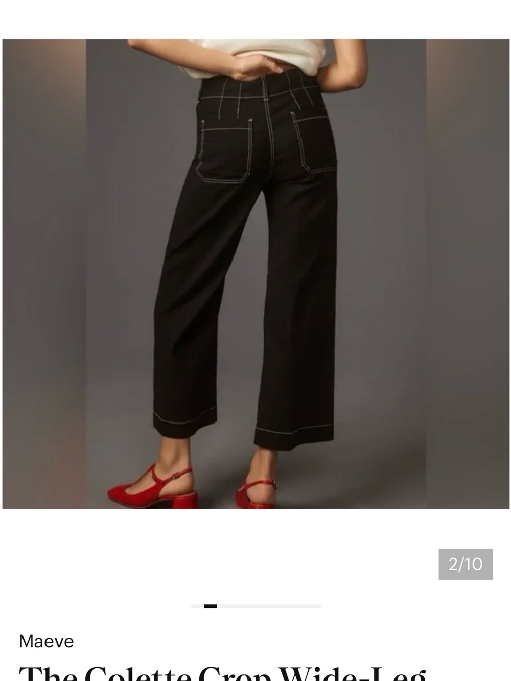 Maeve Black Cropped Wide-Leg Pants with Contrast Stitching